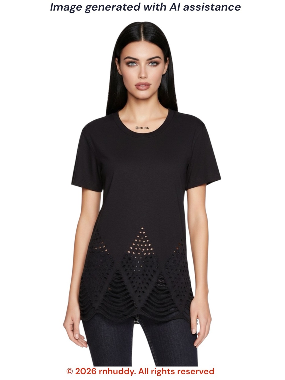 PEPIN L Black Echo Short Sleeve laser cut cotton Tee